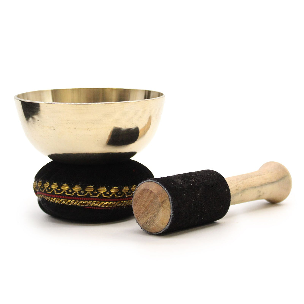 Product image of Brass Singing Bowl Gift Set - 9cm (view 2), showing a singing bowl with a brass construction; size details including 9cm.