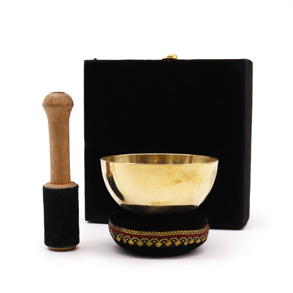 Product image of Brass Singing Bowl Gift Set - 9cm (view 4), showing a singing bowl with a brass construction; size details including 9cm.