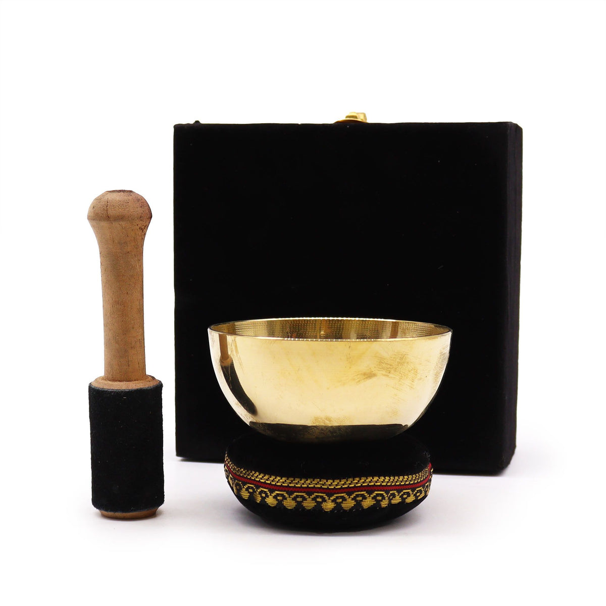 Product image of Brass Singing Bowl Gift Set - 9cm (view 4), showing a singing bowl with a brass construction; size details including 9cm.