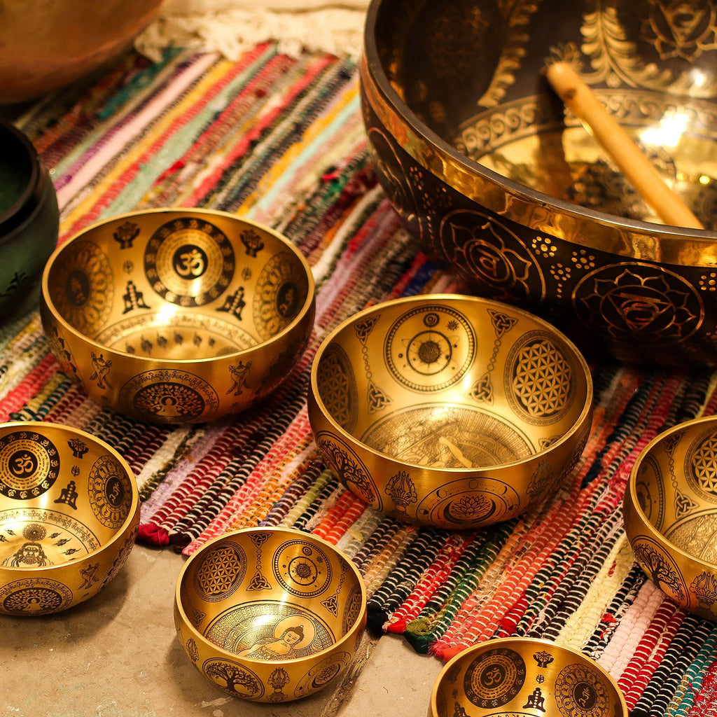 Pure Brass Etched Yogi - Set of 4 - Approx 3.85kg - Irama Nusa