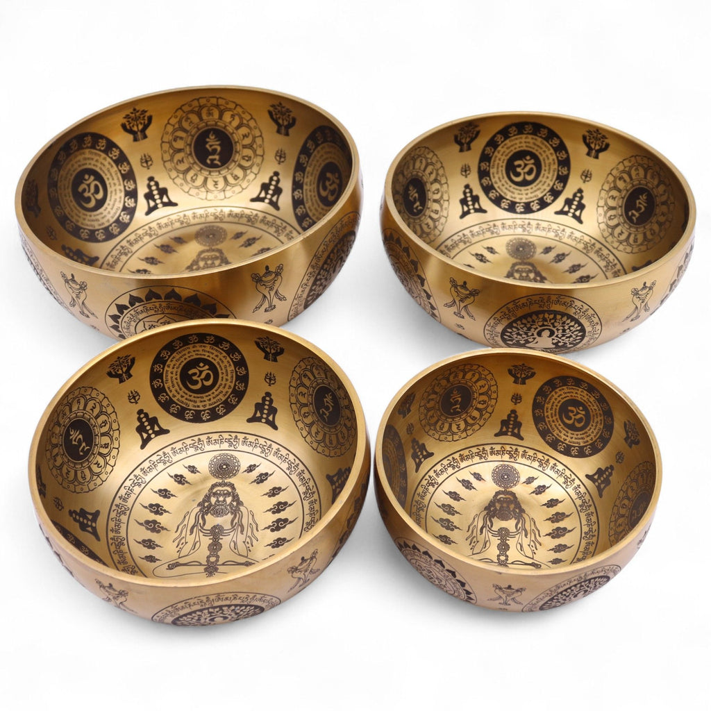 Pure Brass Etched Yogi - Set of 4 - Approx 3.85kg - Irama Nusa