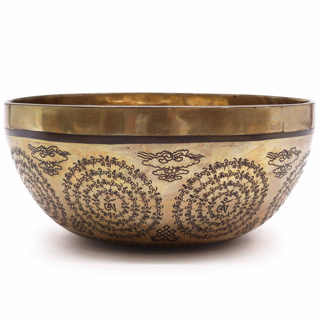 Tibetan Healing Engraved Bowl - 21cm - Om & Buddha - Irama Nusa