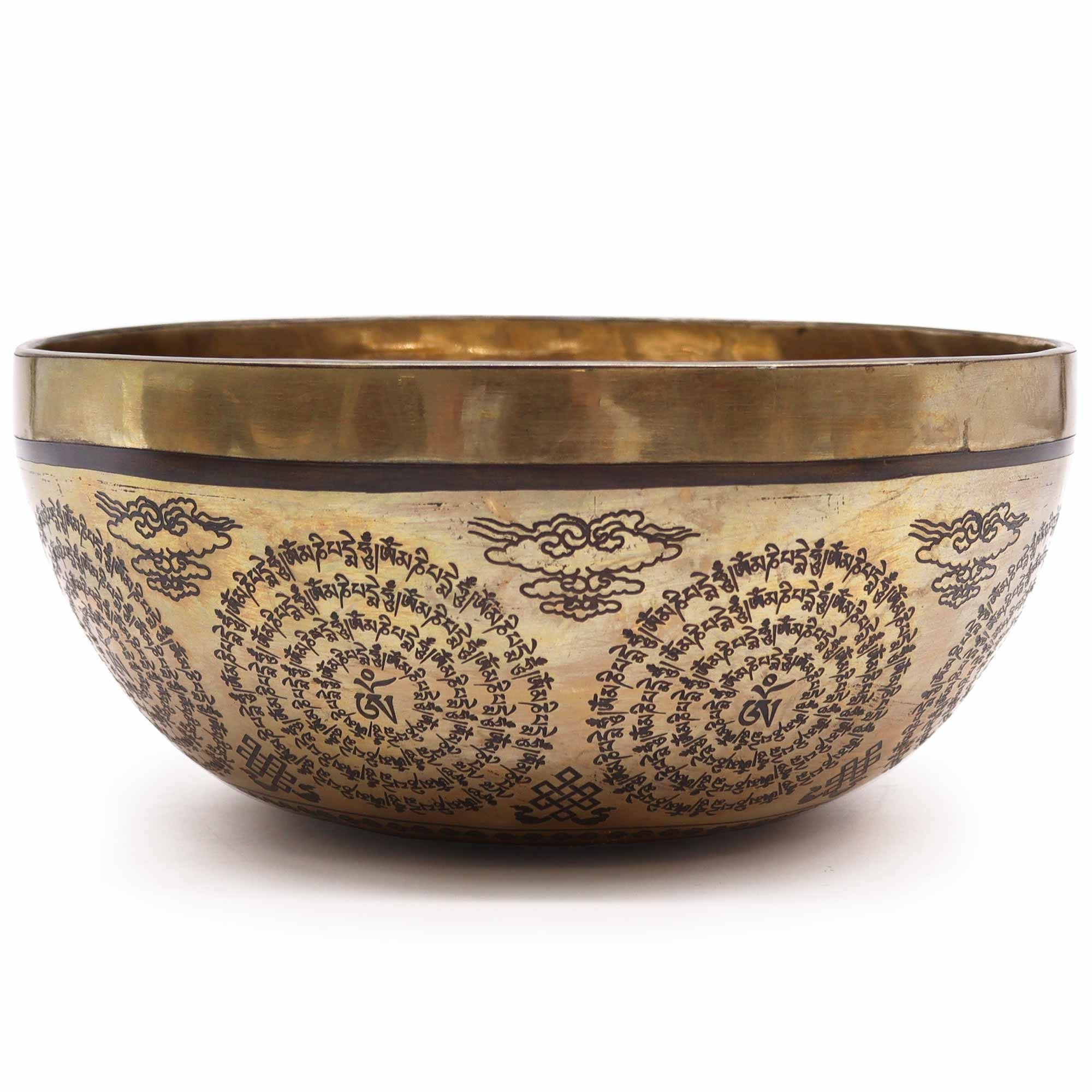 Tibetan Healing Engraved Bowl - 21cm - Om & Buddha - Irama Nusa