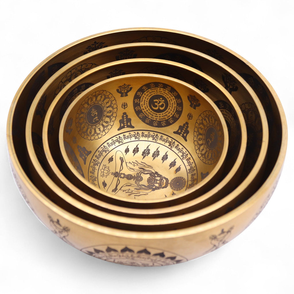 Pure Brass Etched Yogi - Set of 4 - Approx 3.85kg - Irama Nusa