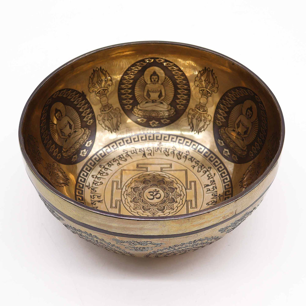 Tibetan Healing Engraved Bowl - 21cm - Om & Buddha - Irama Nusa