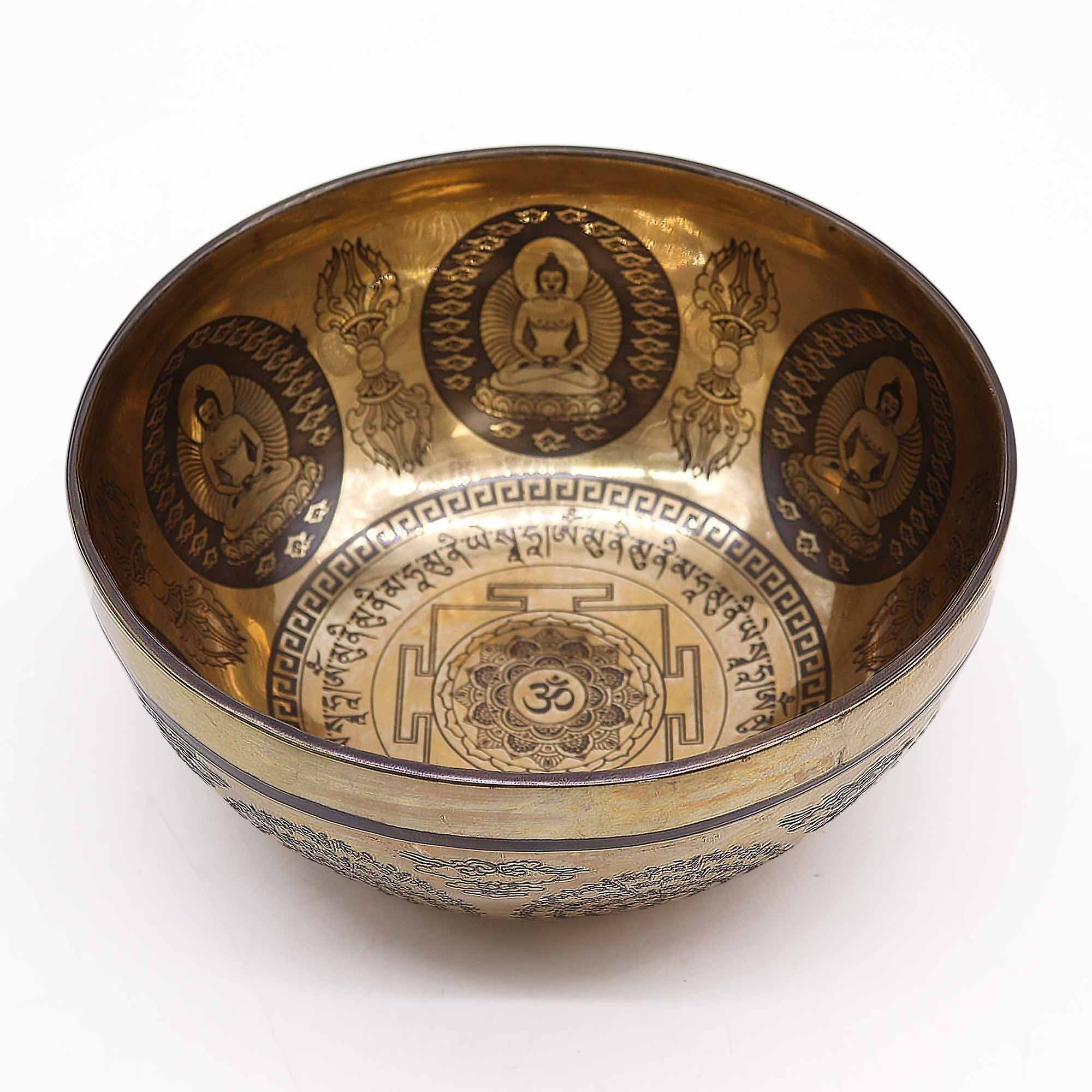 Tibetan Healing Engraved Bowl - 21cm - Om & Buddha - Irama Nusa
