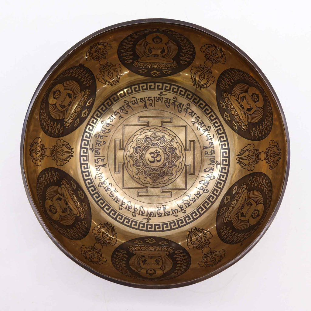 Tibetan Healing Engraved Bowl - 21cm - Om & Buddha - Irama Nusa