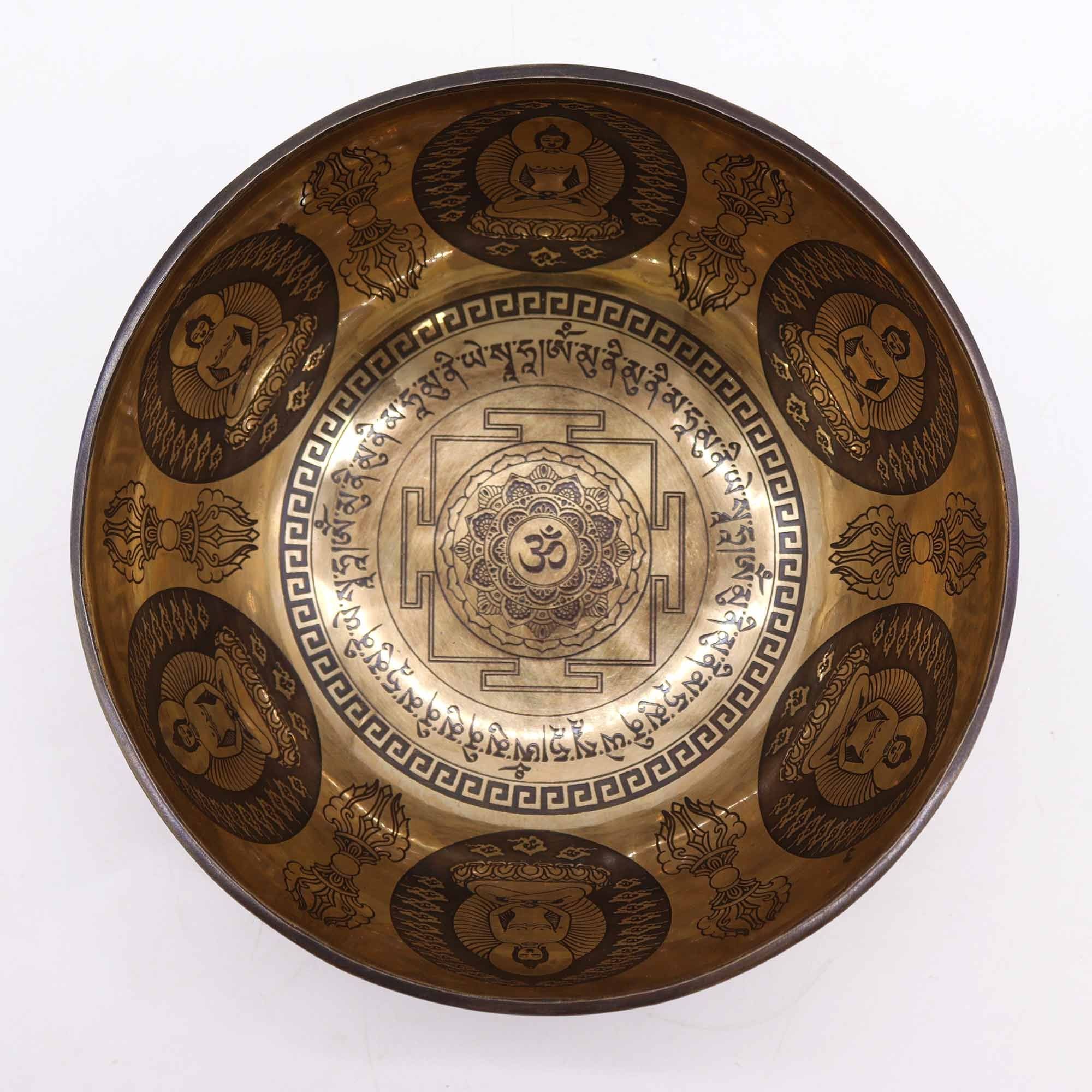 Tibetan Healing Engraved Bowl - 21cm - Om & Buddha - Irama Nusa