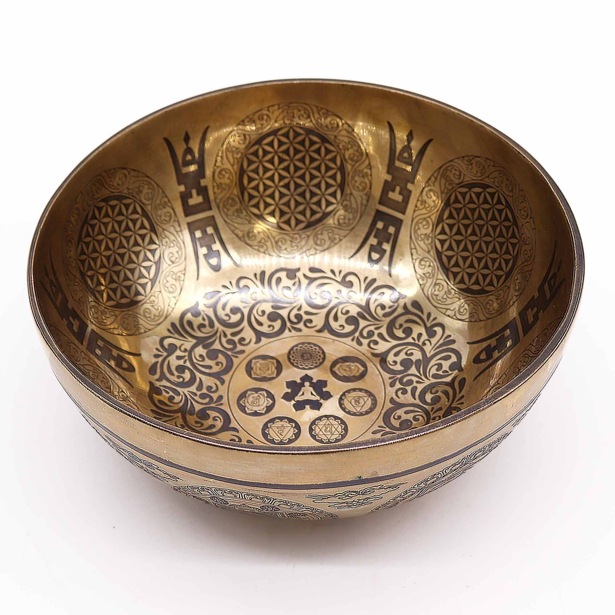 Tibetan Healing Engraved Bowl - 21cm - 7 Chakra & Flower of Life - Irama Nusa