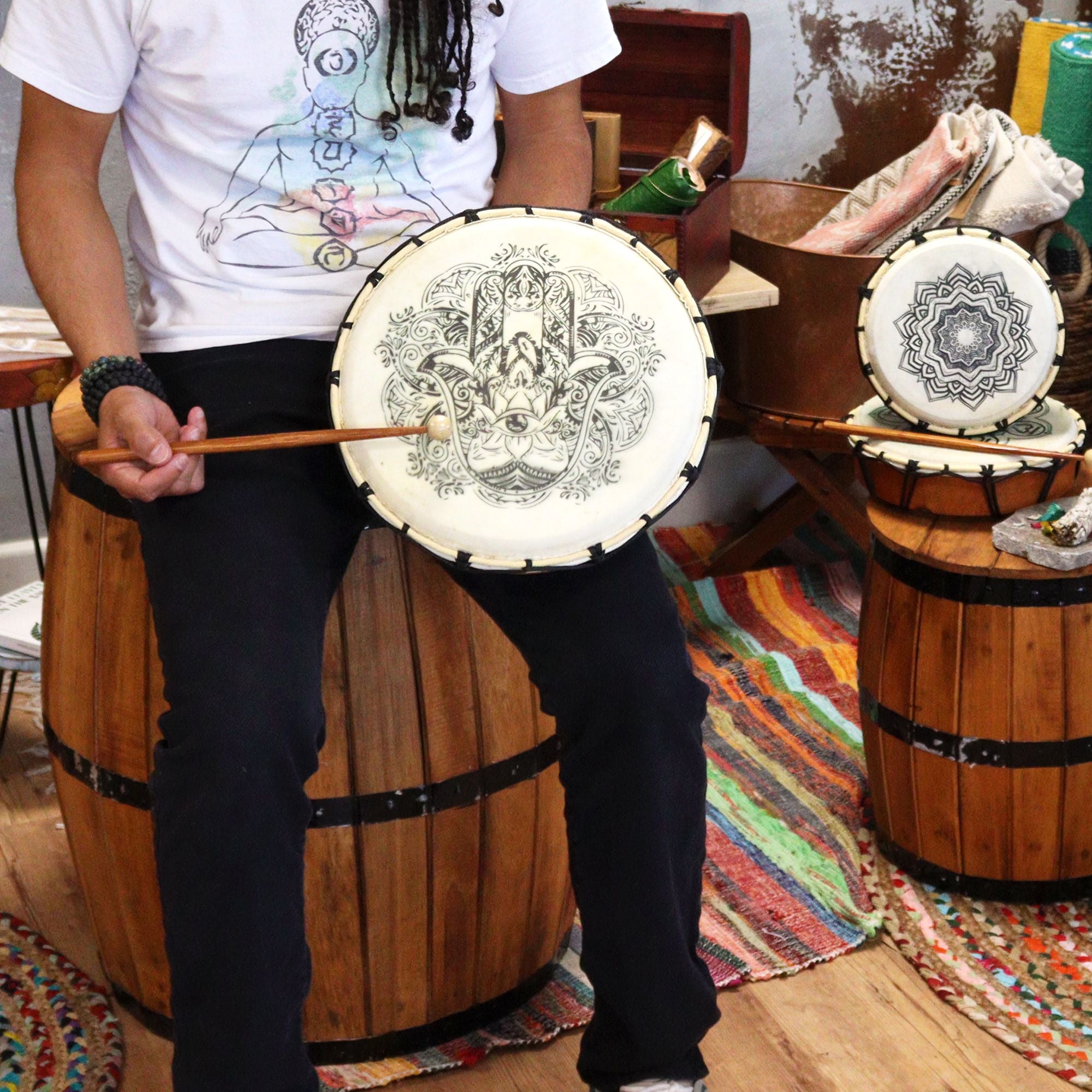 Hamsa Shamanic Drum with Two Sticks - 30cm - Irama Nusa