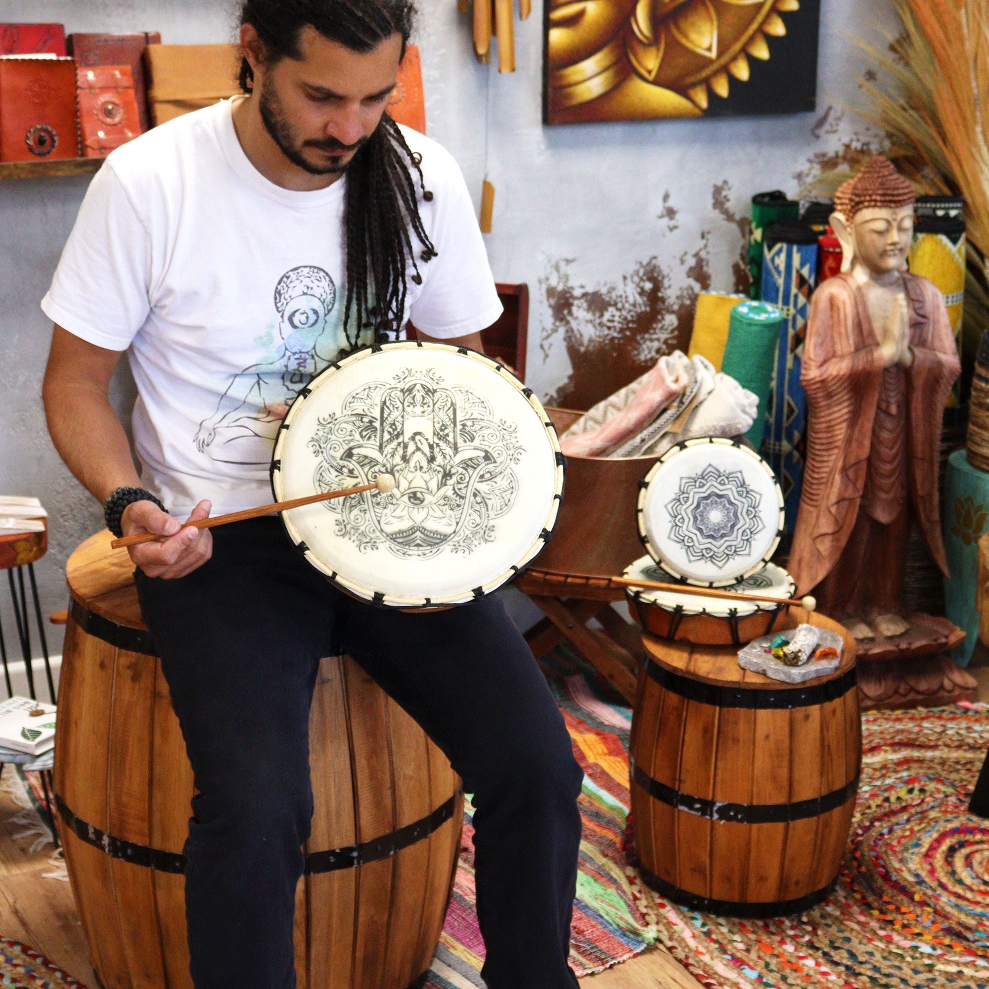Hamsa Shamanic Drum with Two Sticks - 30cm - Irama Nusa